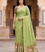 green woven cotton saree with blouse