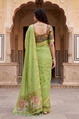 green woven cotton saree with blouse 4