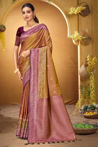 mustard woven silk blend saree with blouse