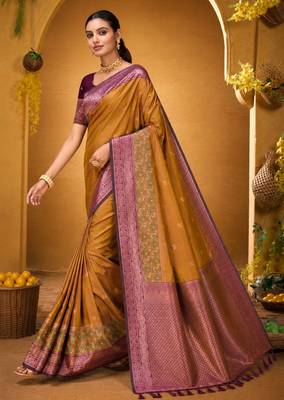 mustard woven silk blend saree with blouse 2
