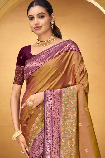 mustard woven silk blend saree with blouse