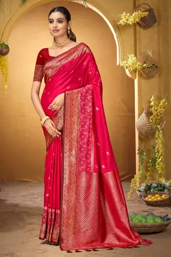 pink woven silk blend saree with blouse