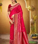 pink woven silk blend saree with blouse