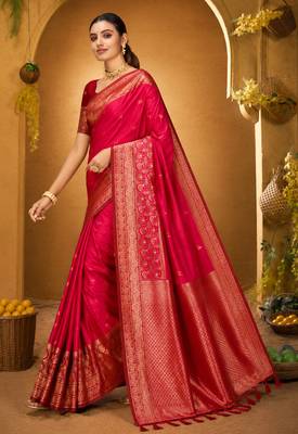 pink woven silk blend saree with blouse 2