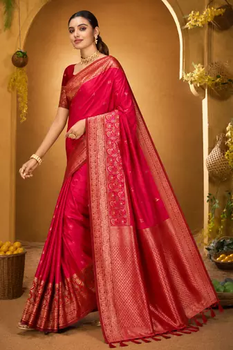 pink woven silk blend saree with blouse