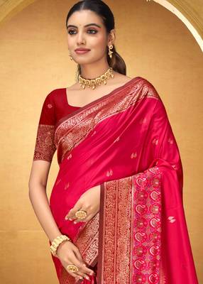 pink woven silk blend saree with blouse 3