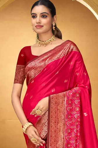pink woven silk blend saree with blouse