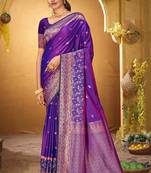 violet woven silk blend saree with blouse