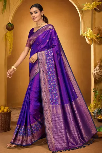 violet woven silk blend saree with blouse
