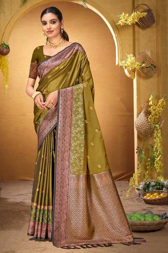 green woven silk blend saree with blouse