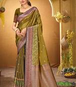 green woven silk blend saree with blouse