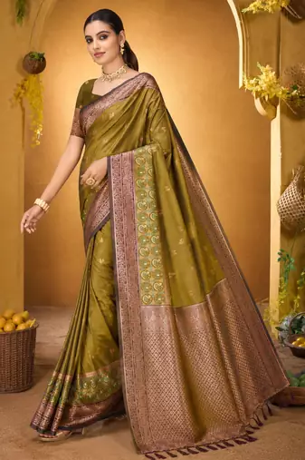 green woven silk blend saree with blouse