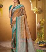 golden woven silk blend saree with blouse
