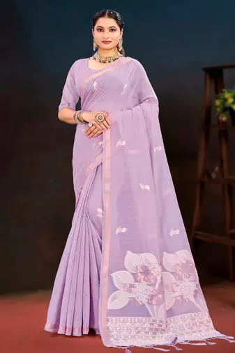 lavender woven cotton saree with blouse