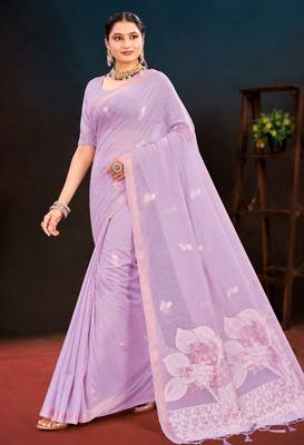 lavender woven cotton saree with blouse 2