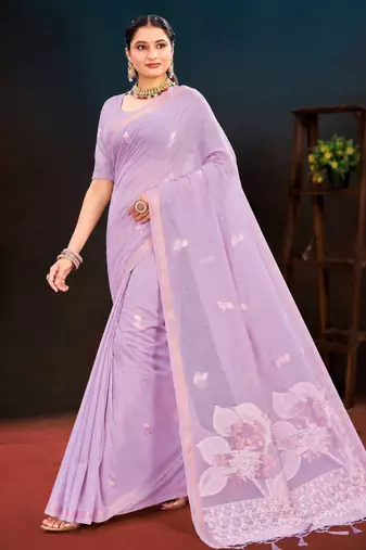 lavender woven cotton saree with blouse
