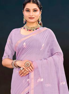 lavender woven cotton saree with blouse 3