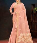 peach woven cotton saree with blouse