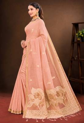 peach woven cotton saree with blouse 2