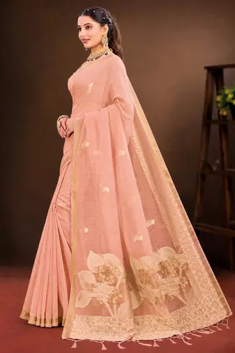 peach woven cotton saree with blouse
