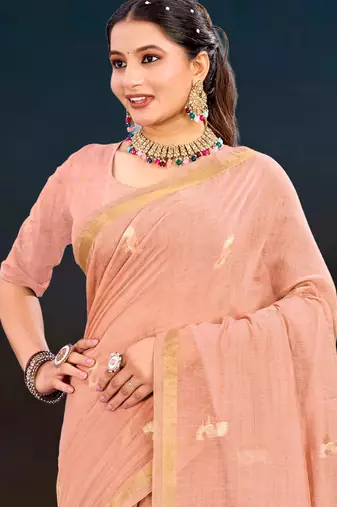 peach woven cotton saree with blouse