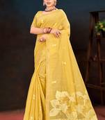 yellow woven cotton saree with blouse