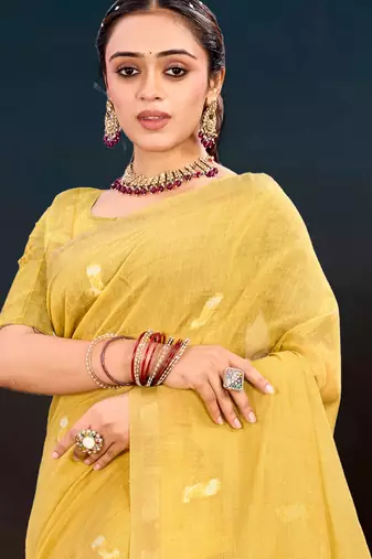 yellow woven cotton saree with blouse