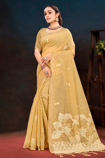beige woven cotton saree with blouse