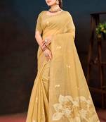 beige woven cotton saree with blouse
