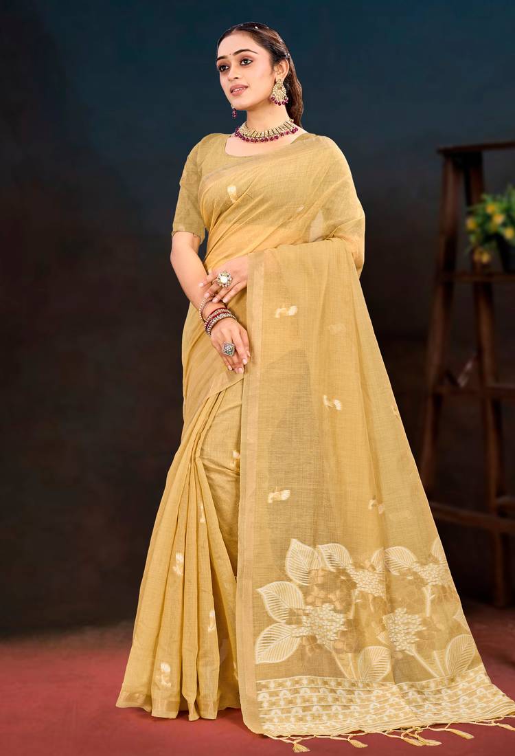 beige woven cotton saree with blouse