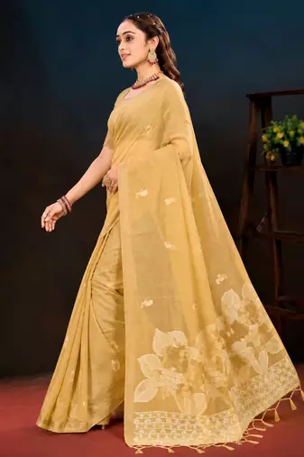beige woven cotton saree with blouse