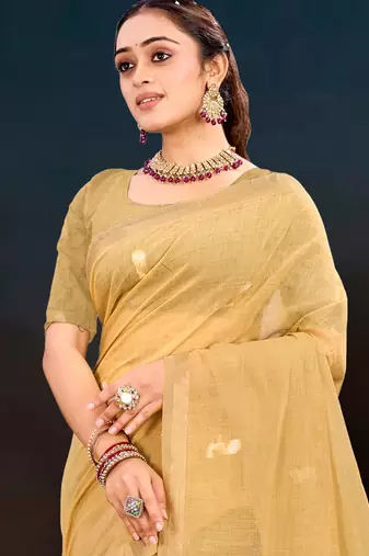 beige woven cotton saree with blouse