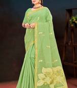 green woven cotton saree with blouse