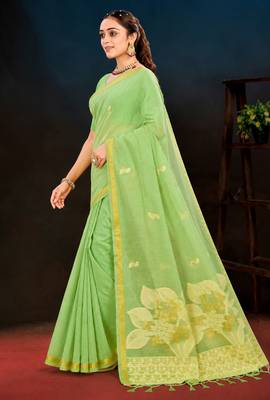green woven cotton saree with blouse 2
