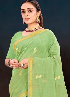 green woven cotton saree with blouse 3