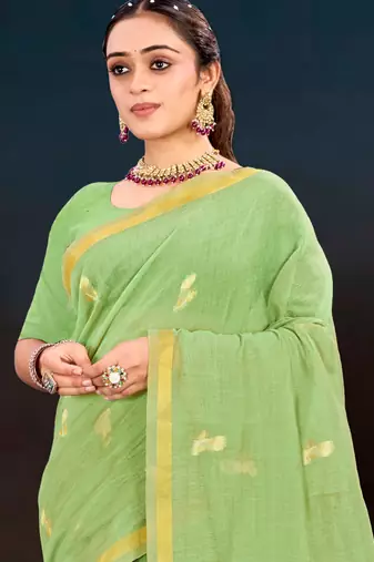 green woven cotton saree with blouse