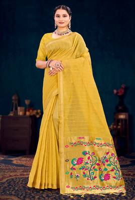 mustard woven cotton saree with blouse 1