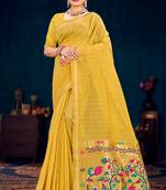 mustard woven cotton saree with blouse
