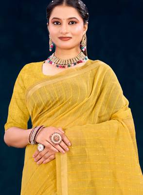 mustard woven cotton saree with blouse 2