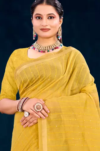 mustard woven cotton saree with blouse