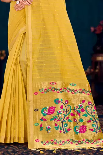 mustard woven cotton saree with blouse