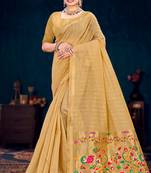 beige woven cotton saree with blouse