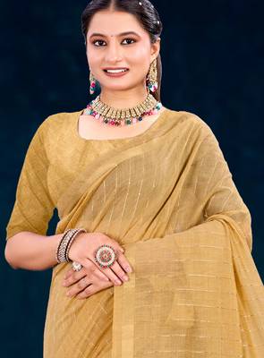 beige woven cotton saree with blouse 2