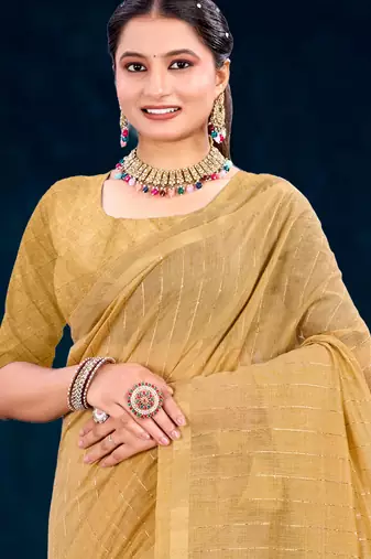 beige woven cotton saree with blouse