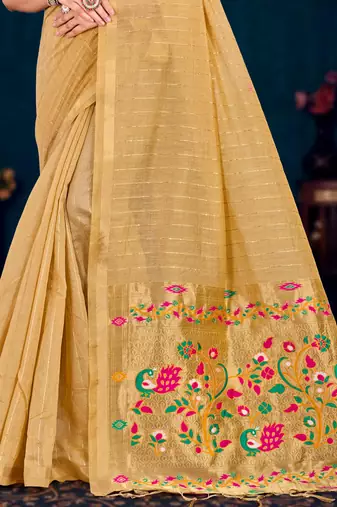 beige woven cotton saree with blouse
