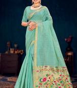 green woven cotton saree with blouse