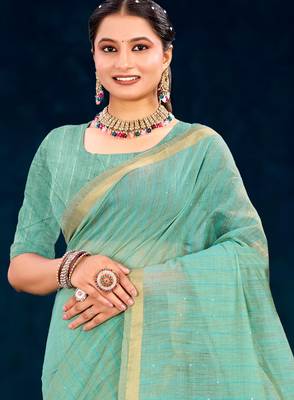 green woven cotton saree with blouse 2