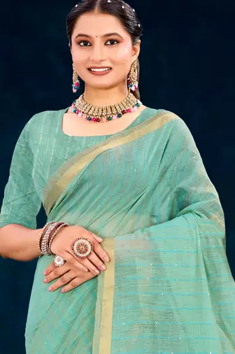 green woven cotton saree with blouse