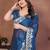 Women Teal Floral Embroidered Designer Saree