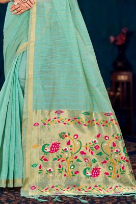 green woven cotton saree with blouse 3